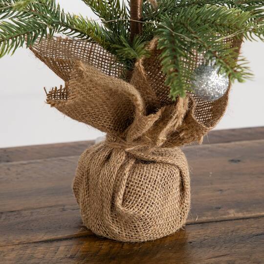 Nearly Natural 24" Pre-Lit Natural Look Fraser Fir Artificial Christmas Tree in Burlap Wrapped Base